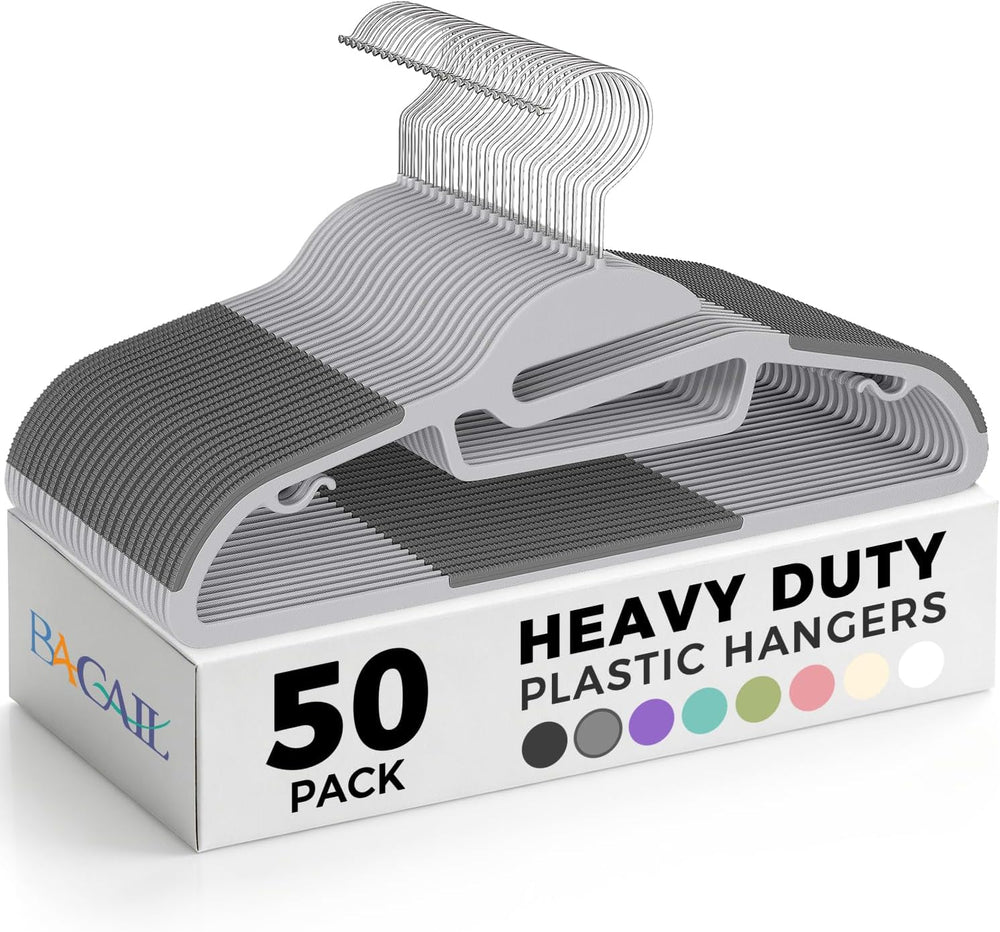 BAGAIL Plastic Hangers 50 Pack with Non-Slip Design,0.2 Inches Thick, 360°Swi...