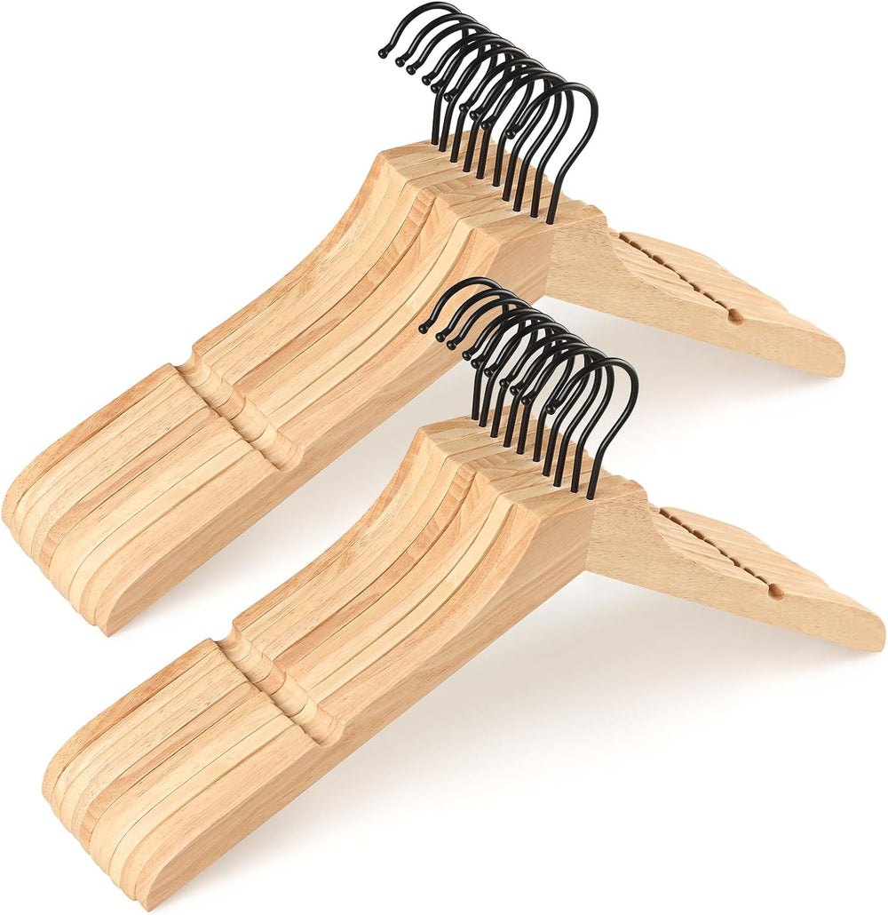 TOPIA HANGER Wooden Hangers 20 Pack, Rubber Wood Clothes Hangers with Rotatab...