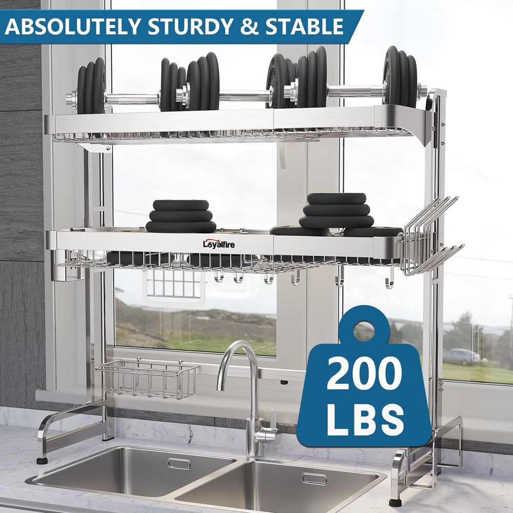 Loyalfire Over Sink Dish Drying Rack, 3 Tier Adjustable Length (20.87'