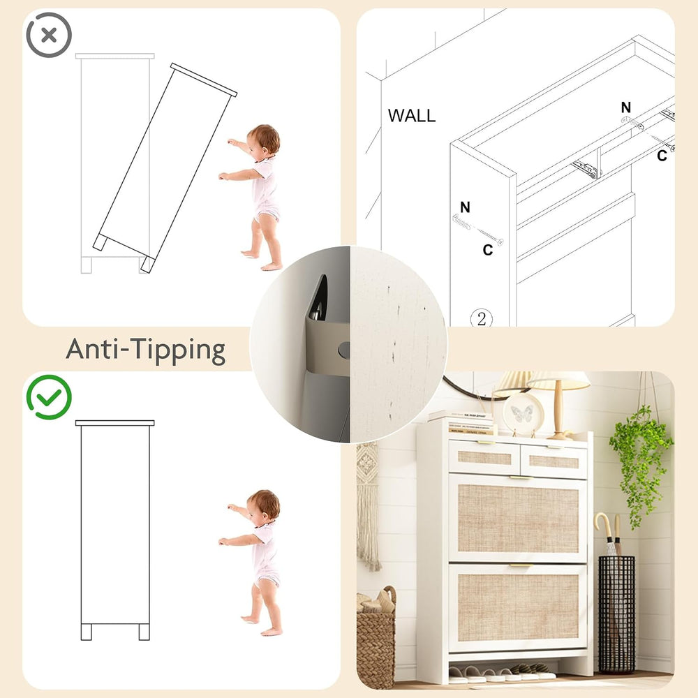 Shoe Organizer Cabinet Storage for Entryway - Slim Rattan Shoe Rack for Front...