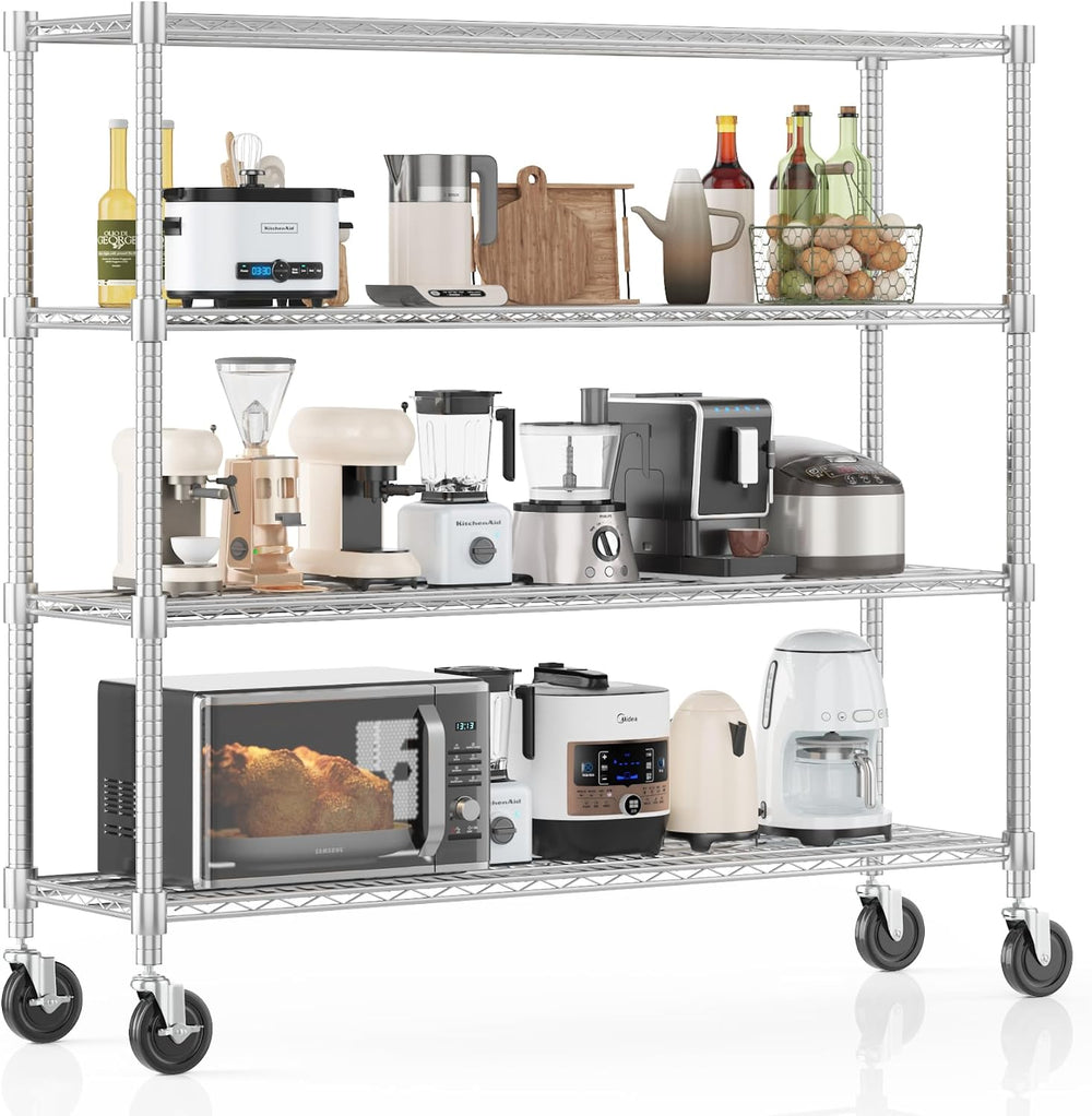 Homdox 4 Tier Heavy Duty Metal Wire Shelving with Wheels, 2400 lbs Capacity G...