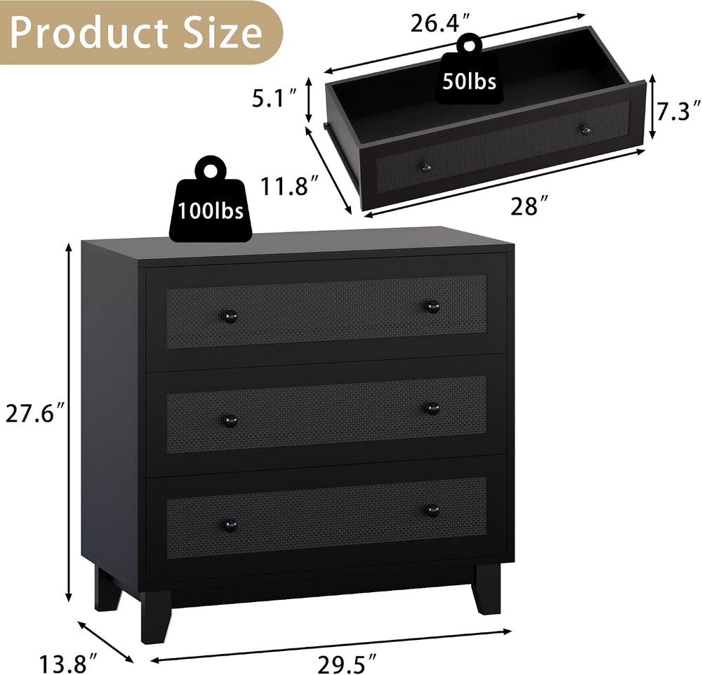 3 Drawer Dresser for Bedroom, Boho Small Natural Rattan Closet Dressers Chest...
