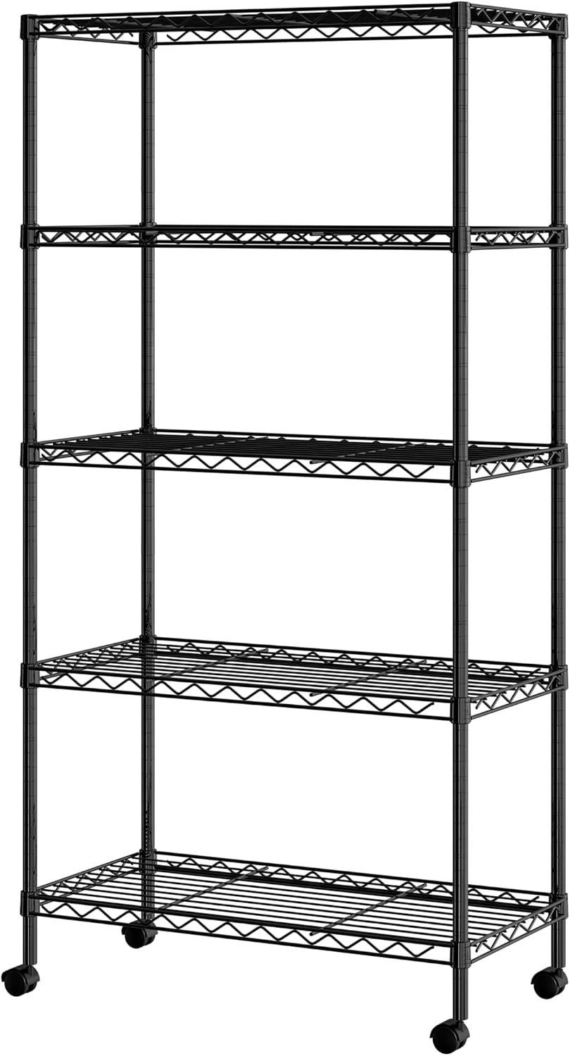 5-Tier Steel Wire Shelving, 30" W x 14" D x 61.5" H, Black