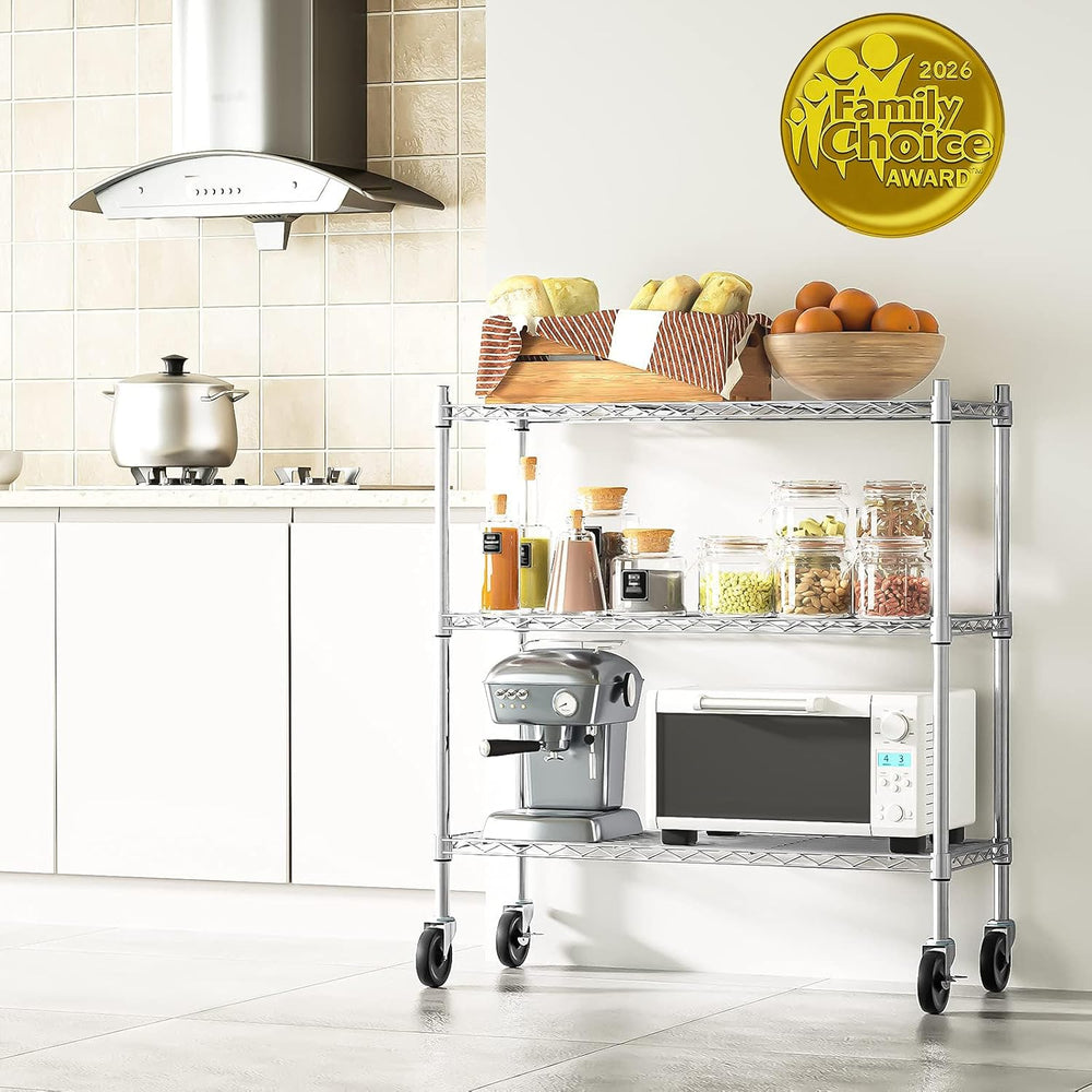 Auslar 3-Tier Storage Shelves with Casters Heavy Duty Metal Shelving Chrome
