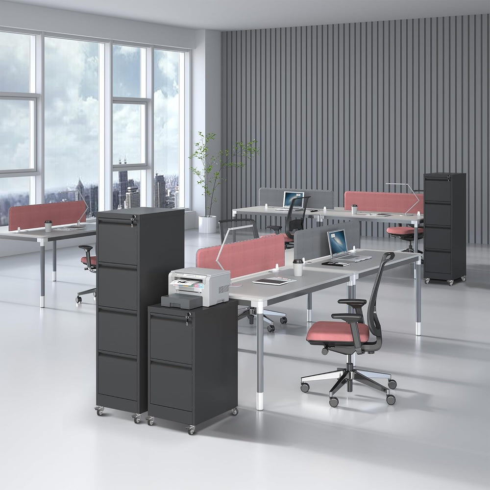 4 Drawer File Cabinet with Wheels, Metal Filing Cabinet with Lock and Wheels,...
