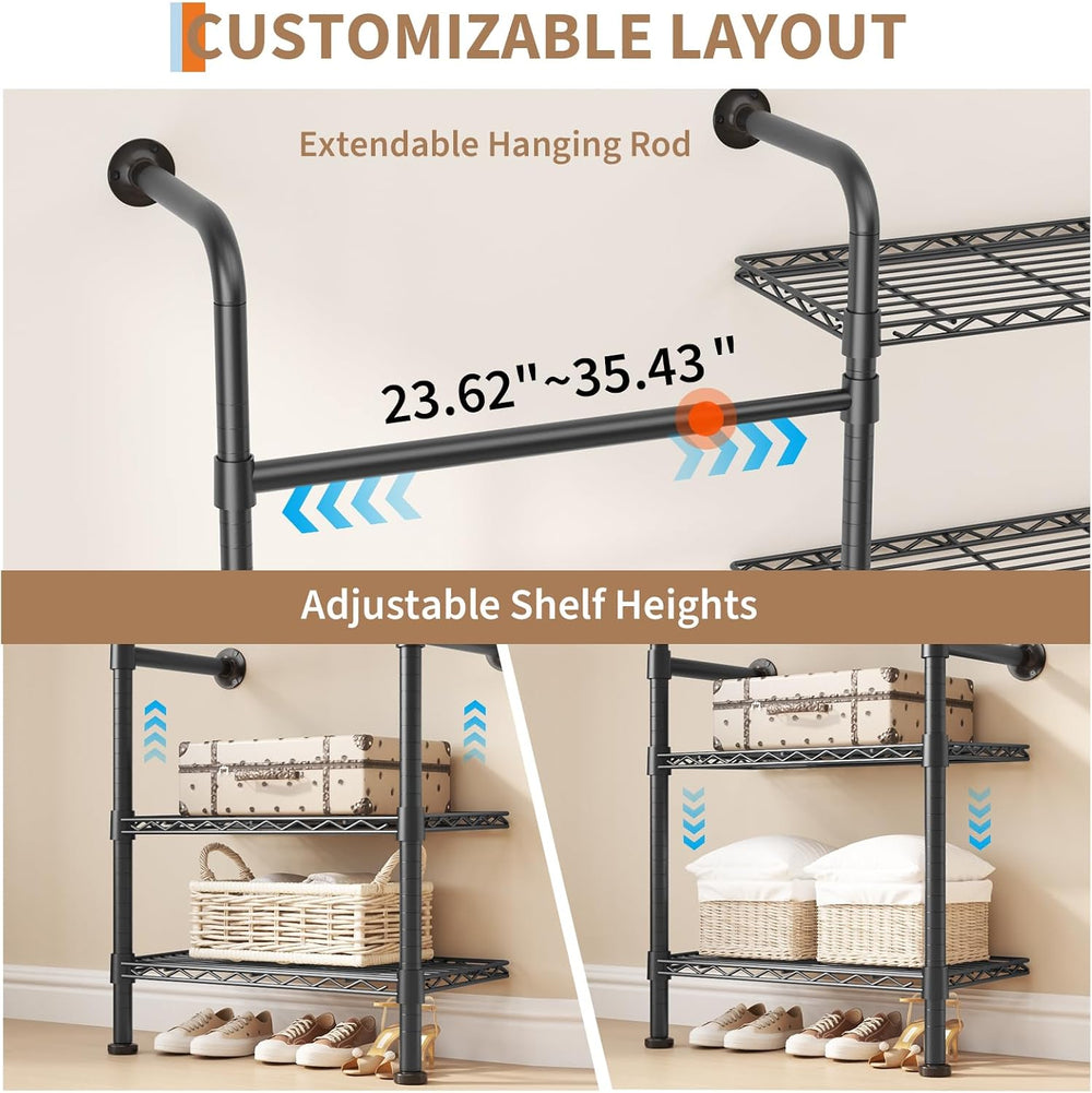 L3 Wall Mounted Pipe Closet System, Matte Black