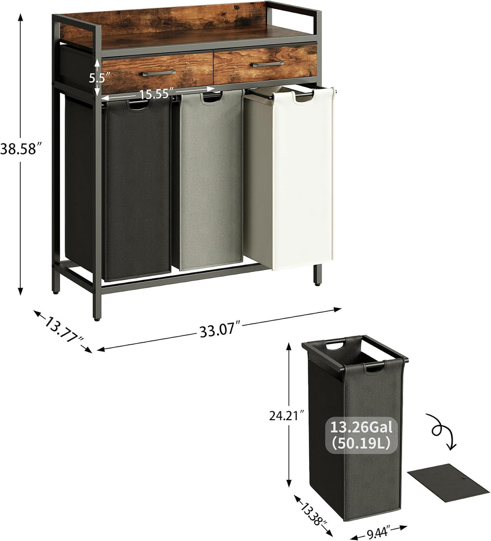Herture Laundry Sorter 3 Section Laundry Hamper with Shelf, Durable 3 Section...