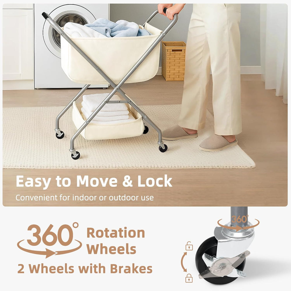 STORAGE MANIAC Collapsible Laundry Cart with Wheels 31.5"H Rolling Laund...