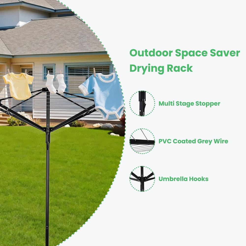 Outdoor Umbrella Drying Rack, 4-Aluminum Arms Folding Rotary Dryer with 12 Li...