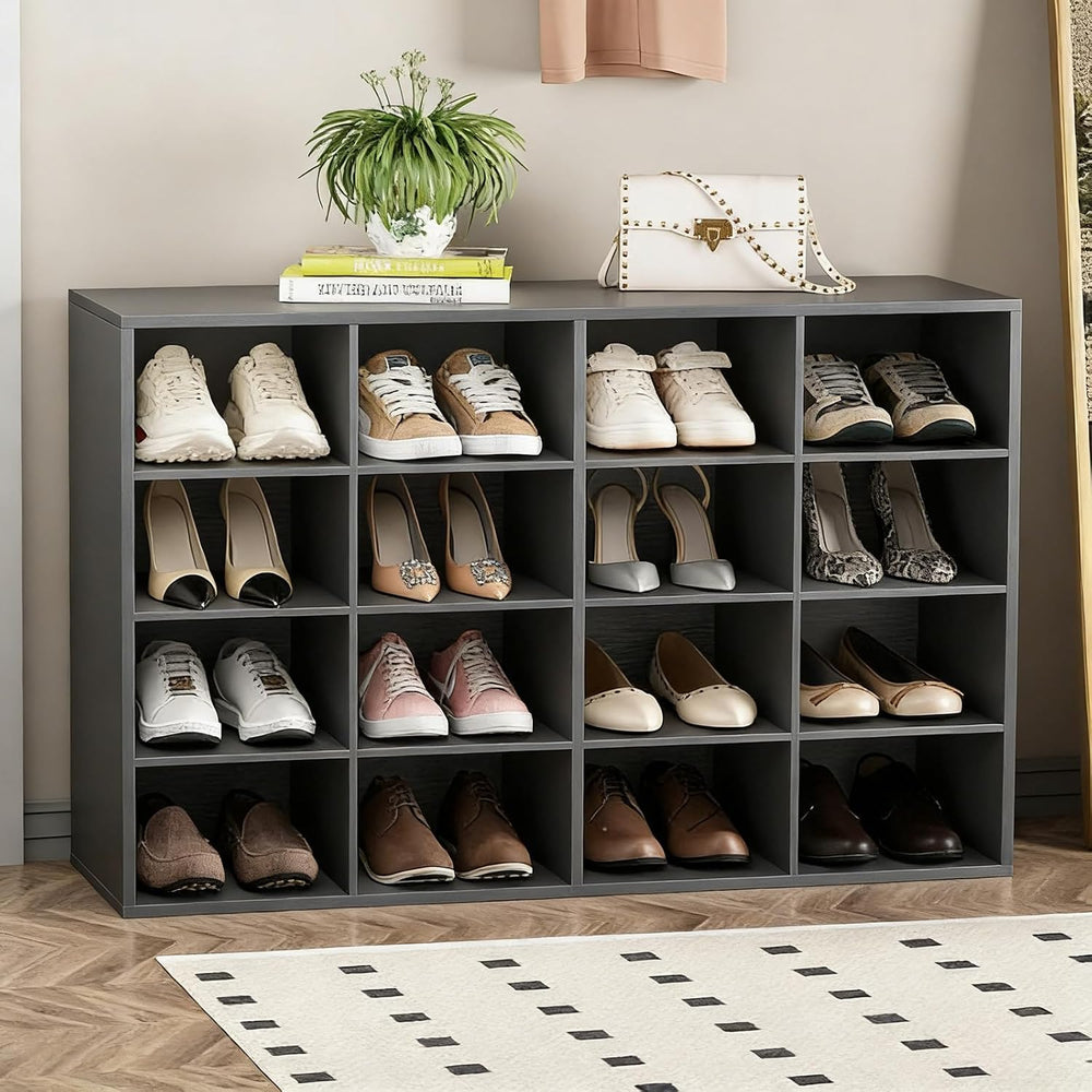 Garden 4 you Shoe Storage Bench, Cubby Shoe Rack with 16 Cubbies, 4-Tier Wood...