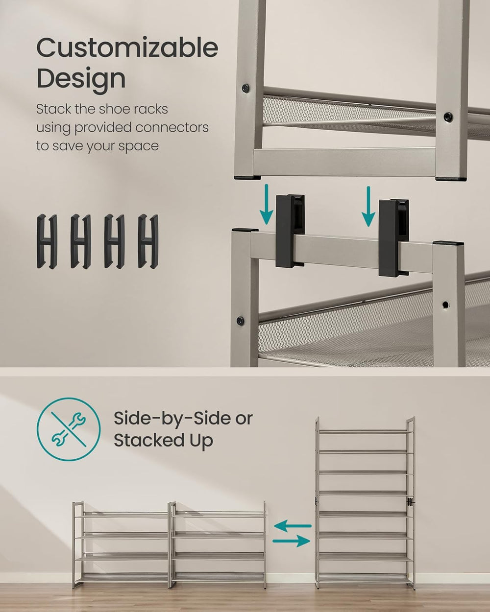 SONGMICS Metal Shoe Rack, 8-Tier Shoe Orgainzer, Holds 32-40 Pairs