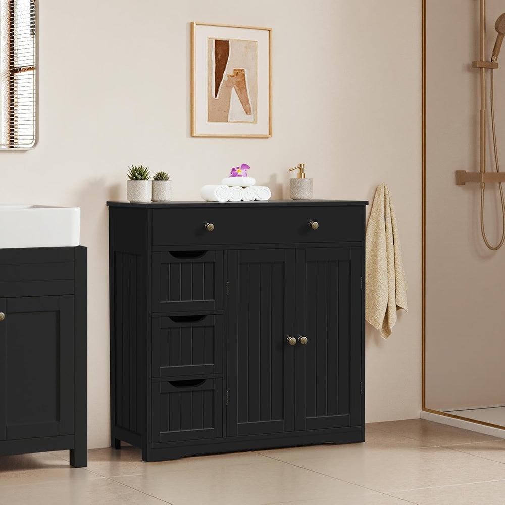 Topeakmart Freestanding Bathroom Storage Cabinet, 4 Drawers & 2 Doors Black