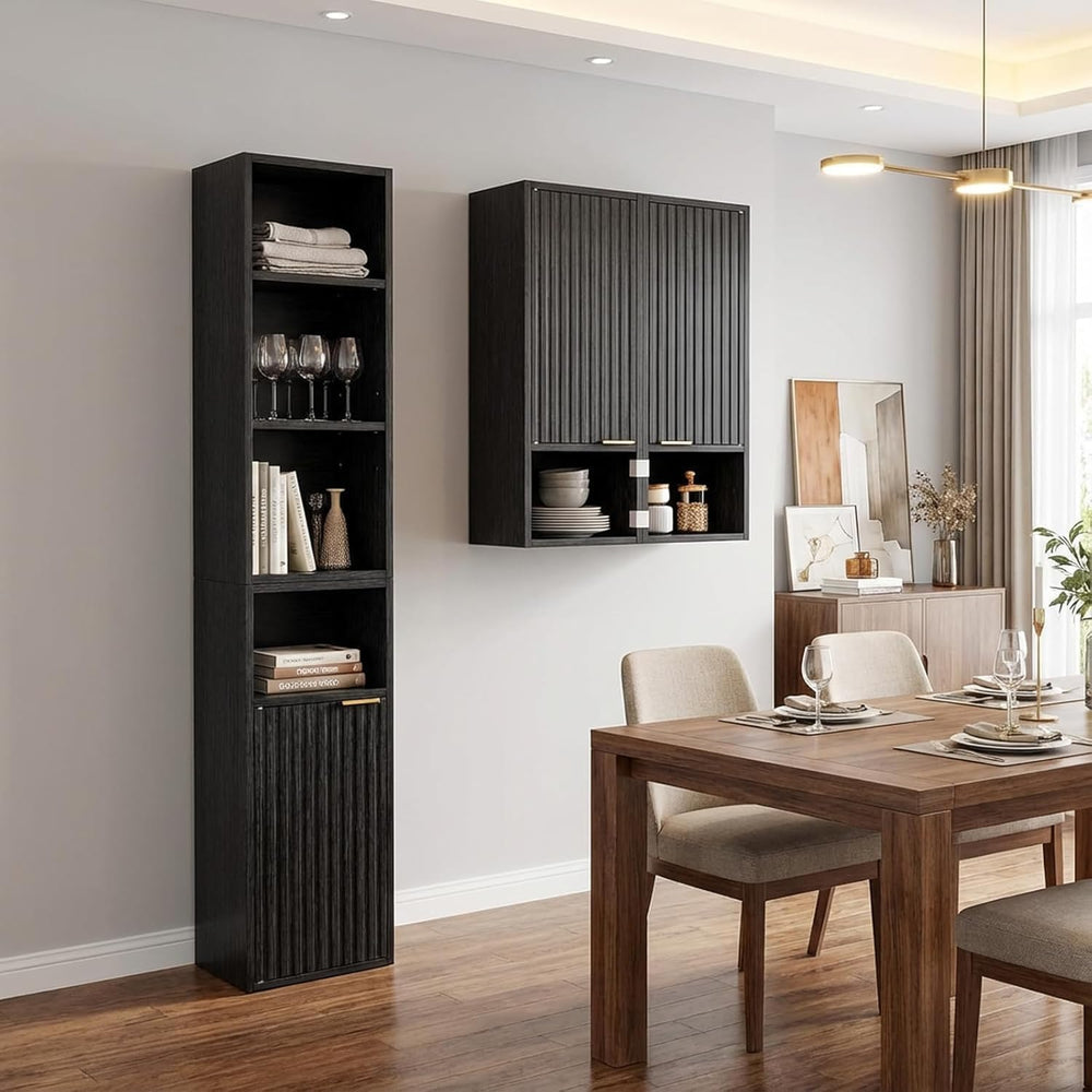 AKMAKM 59.1" Tall Slim Bathroom Storage Cabinet Black | Freestanding or ...