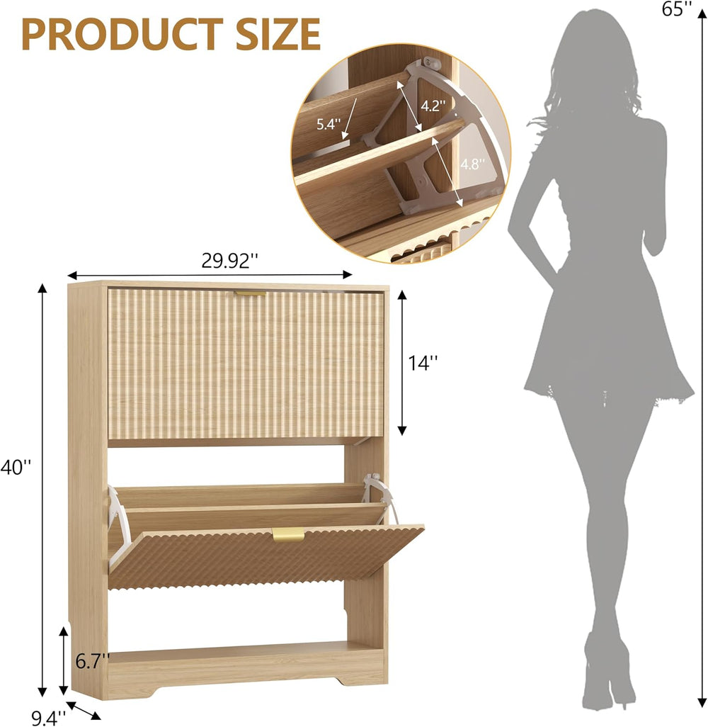 HUANLEGO Shoe Cabinet Storage for Entryway with 2 Flip Drawers, Fluted Shoe C...