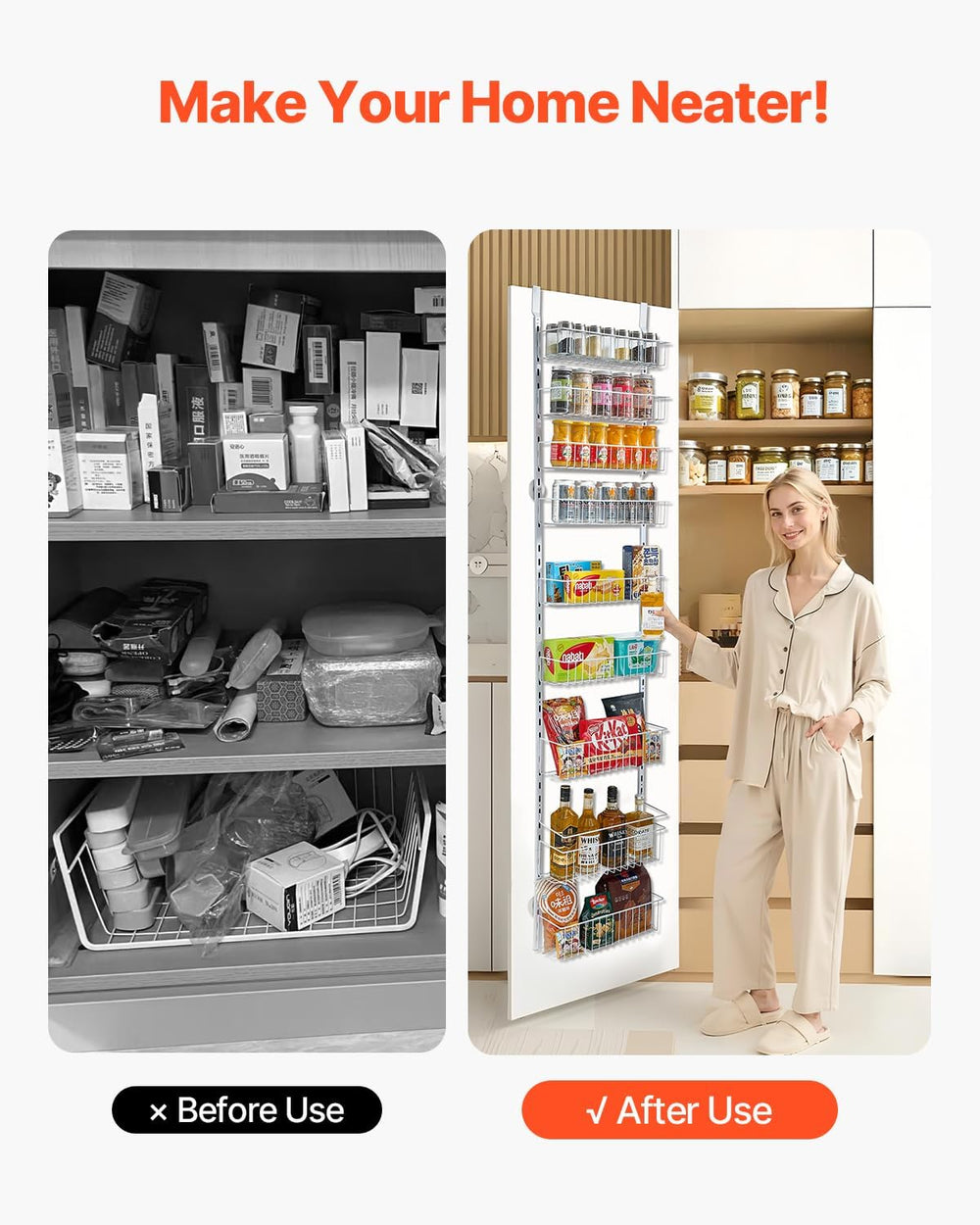 VEVOR Over the Door Pantry Organizer, 9-Tier Pantry Organization and Storage,...