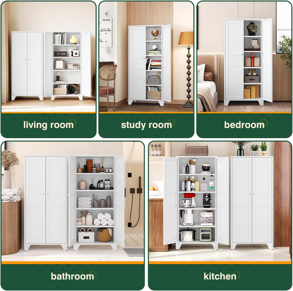 Letaya White Storage Cabinet with Feets-Metal Home Kitchen Pantry Cabinets wi...