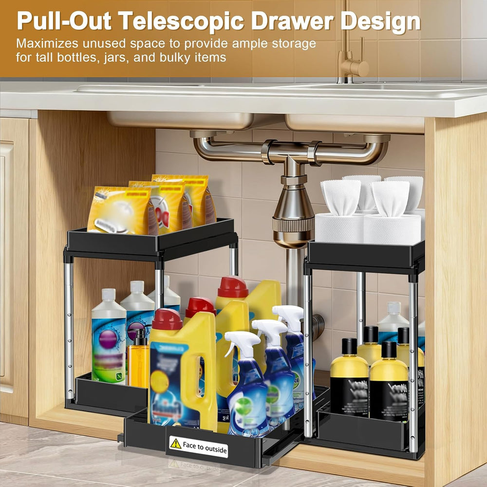 NIUXX Expandable Under Sink Organizer: 2 Tier Height Adjustable