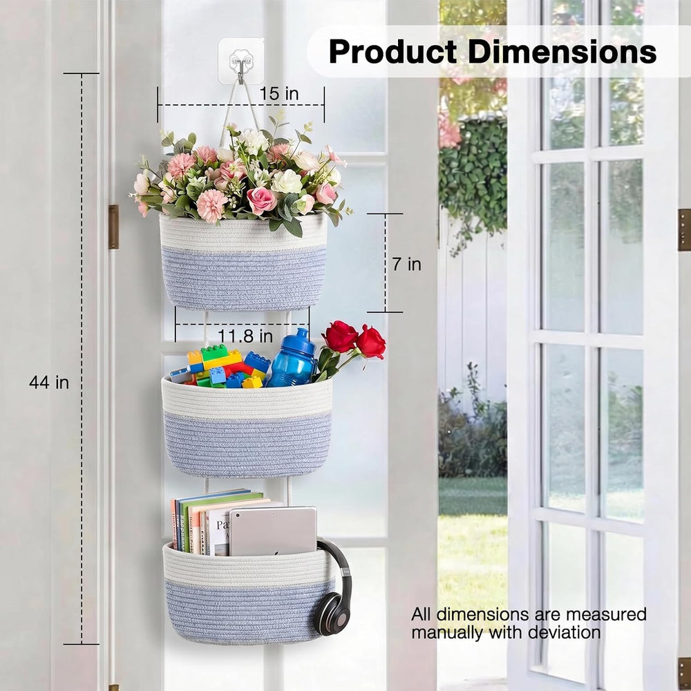 Hanging Baskets for Organizing 3-Tier Basket Light Blue & Off White