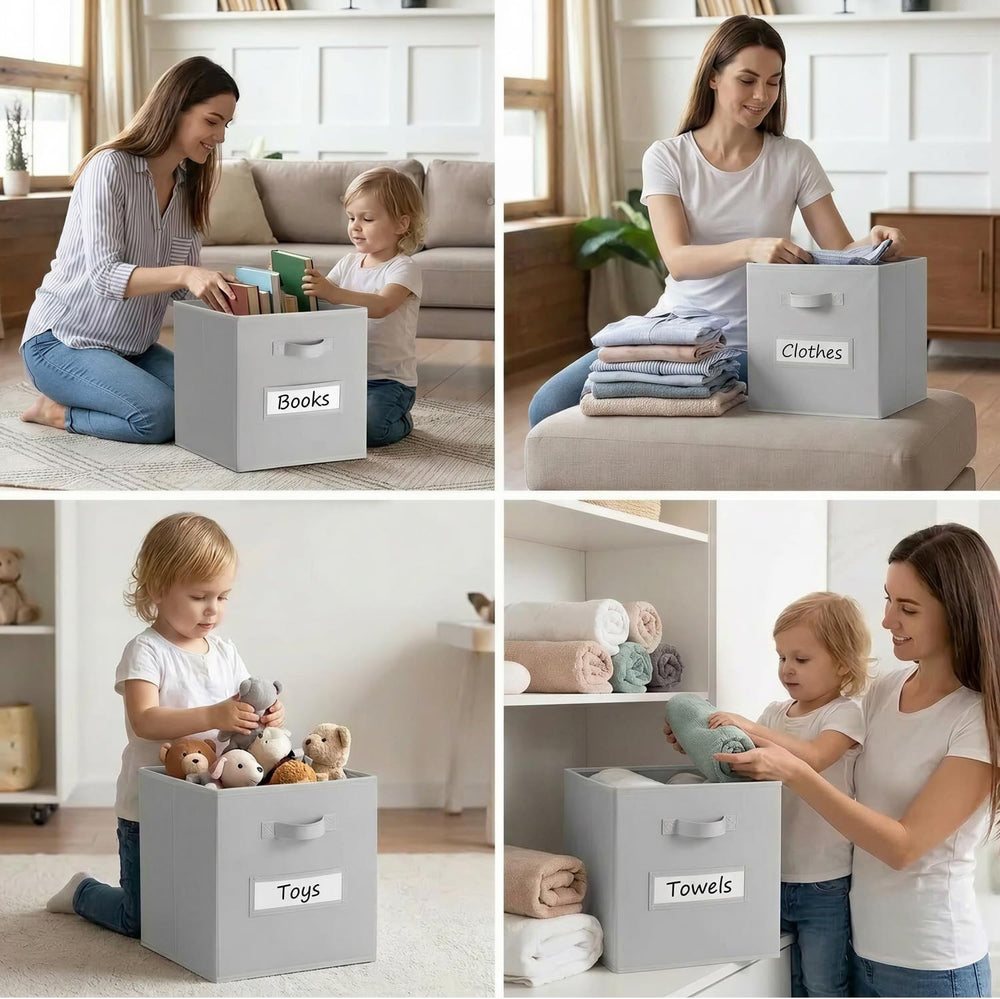 Storage Bins,11" Cube Storage Bin with Labels,10pcs,Light Grey