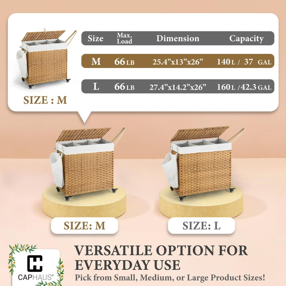 CAPHAUS Handwoven Basket w/Lid for Storage, Synthetic Rattan Laundry Hamper w...