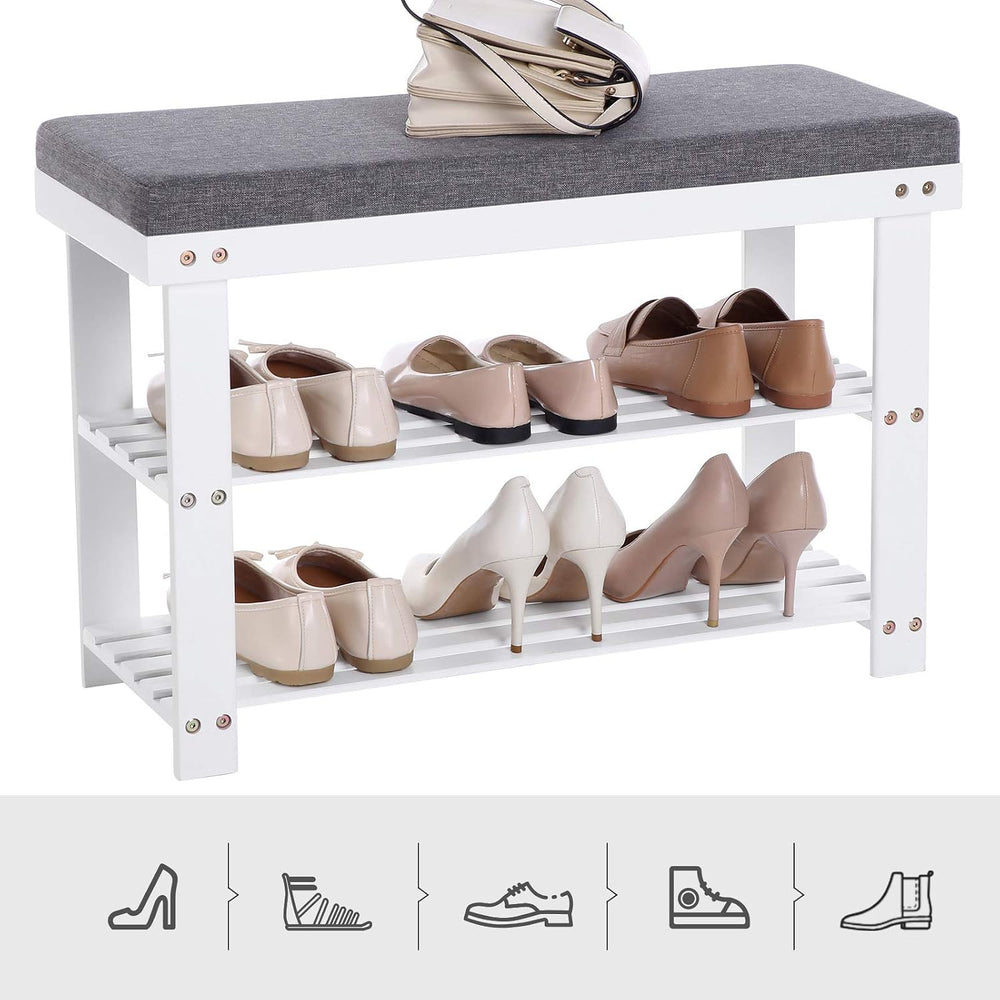 SONGMICS Bamboo Shoe Bench, 3-Tier Shoe Rack, 11.9 x 28.3 x 19.2 Inches