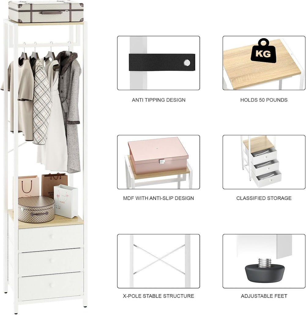 YMYNY Garment Rack, Clothes Rack with Drawers, Freestanding Tall Closet Organ...