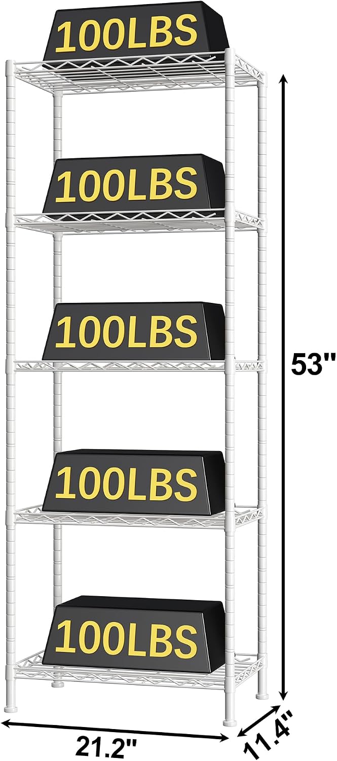 HOMEFORT 5-Shelving Unit, Adjustable Wire Shelving, Metal Wire Shelf Rack Org...