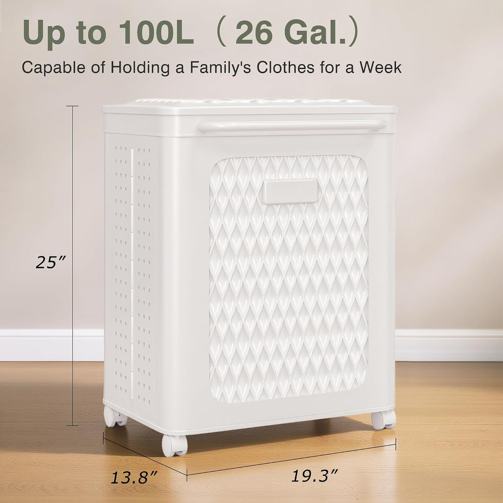 VECELO Rolling Laundry Hamper with Wheels and Lid, Foldable Plastic Laundry B...