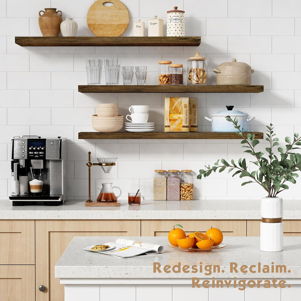 Forbena 36 Inch Floating Shelves for Wall Long Set of 3, Large Deep Wall Shel...