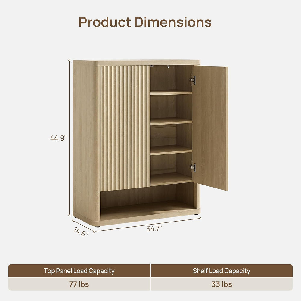 SICOTAS Shoe Cabinet 44 inch Tall Fluted Shoe Cabinet with Doors & 4 Shel...