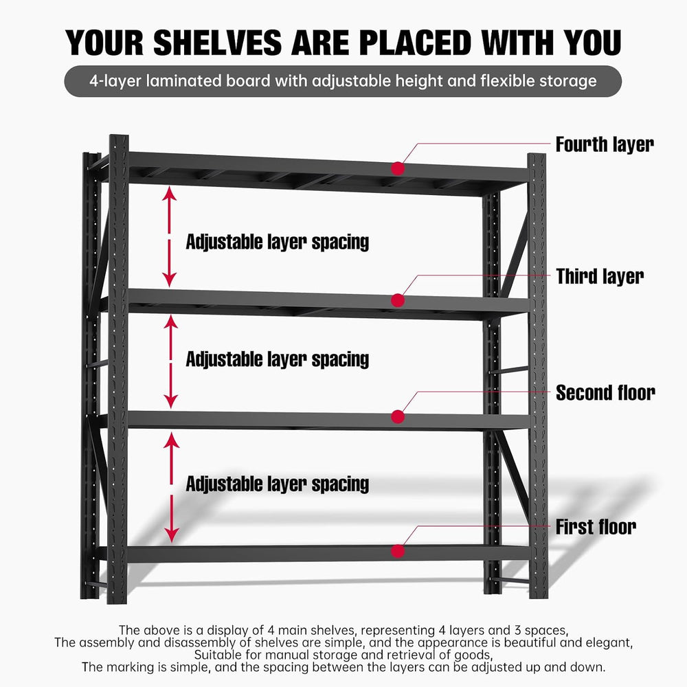 5000lbs Load Capacity,Heavy Duty 4-Tier Steel Shelving Unit, Adjustable Indus...
