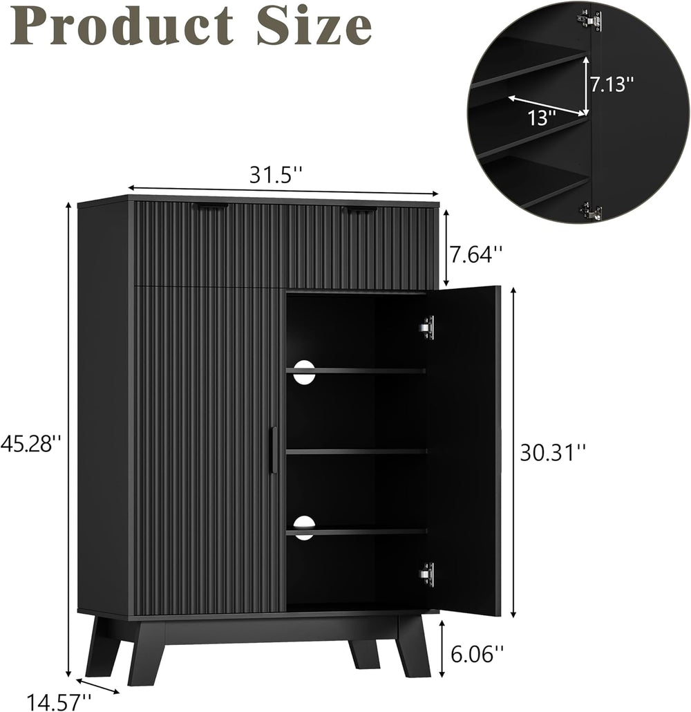 HUANLEGO Shoe Cabinet Storage for Entryway with Doors, Black