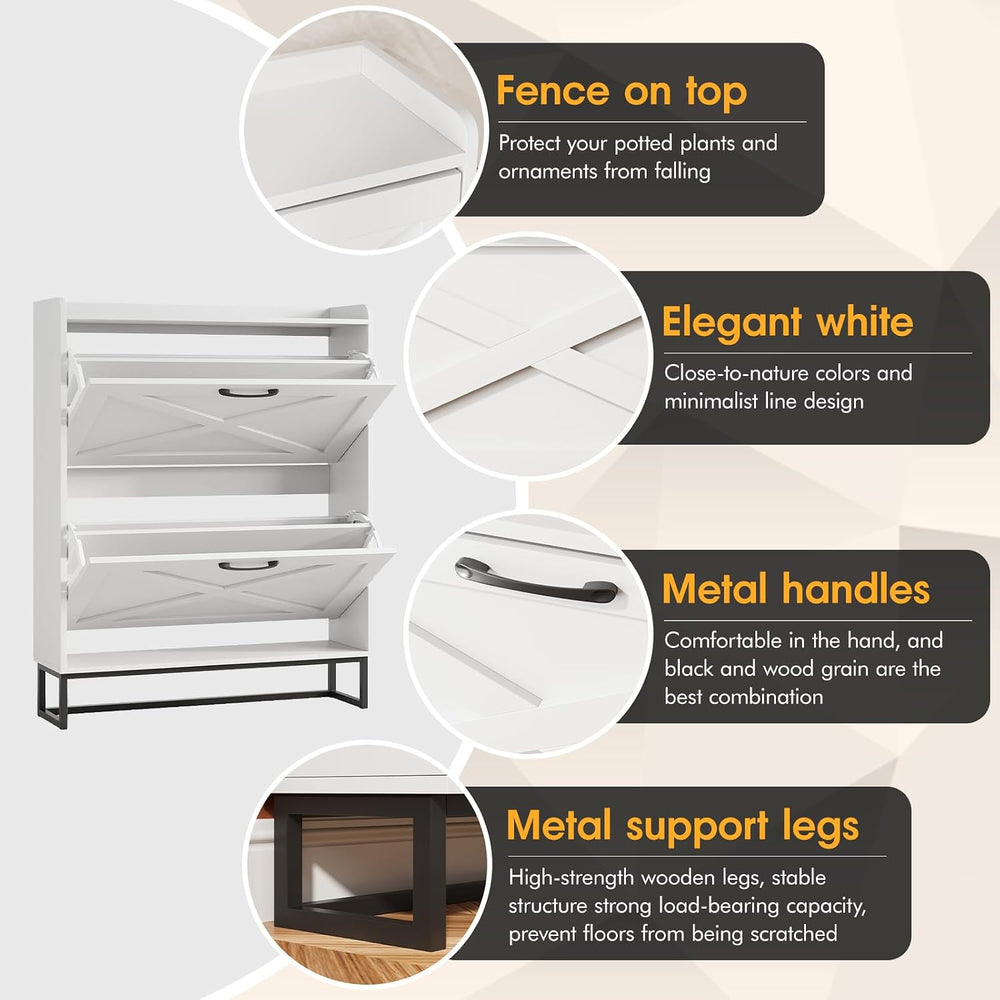 Maupvit Shoe Cabinet with 2 Flip Drawers, Freestanding Shoe Cabinet Organizer...