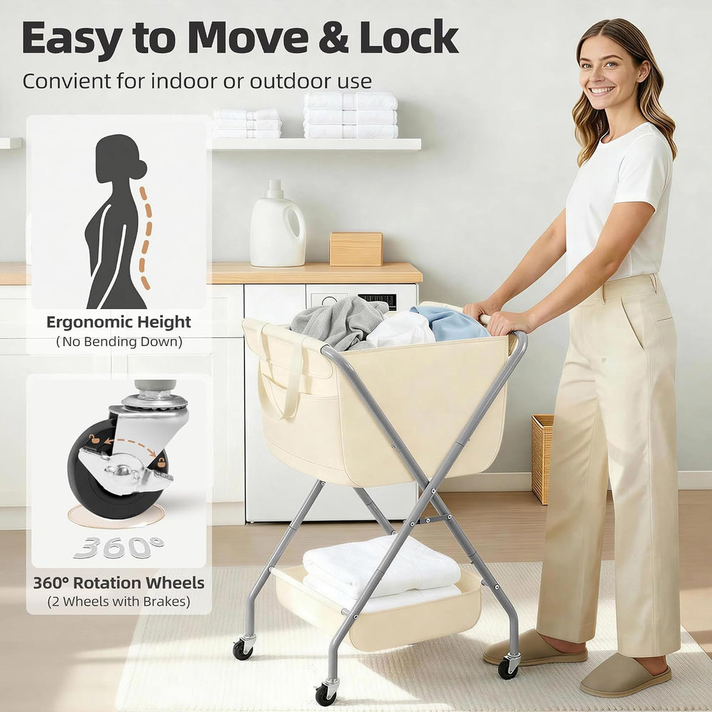 STORAGE MANIAC Collapsible Laundry Cart with Wheels 35.6"H Removable Can...