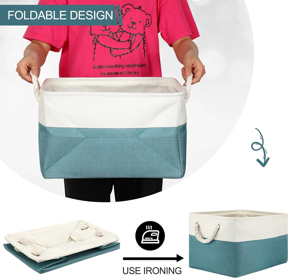 meekoo 8 Pack Fabric Storage Bins Baskets, 15 x 11 x 9.5 in, Cyan White