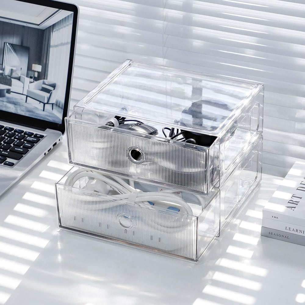 Clear Desk Drawer Organizers, 4 Drawers, Plastic