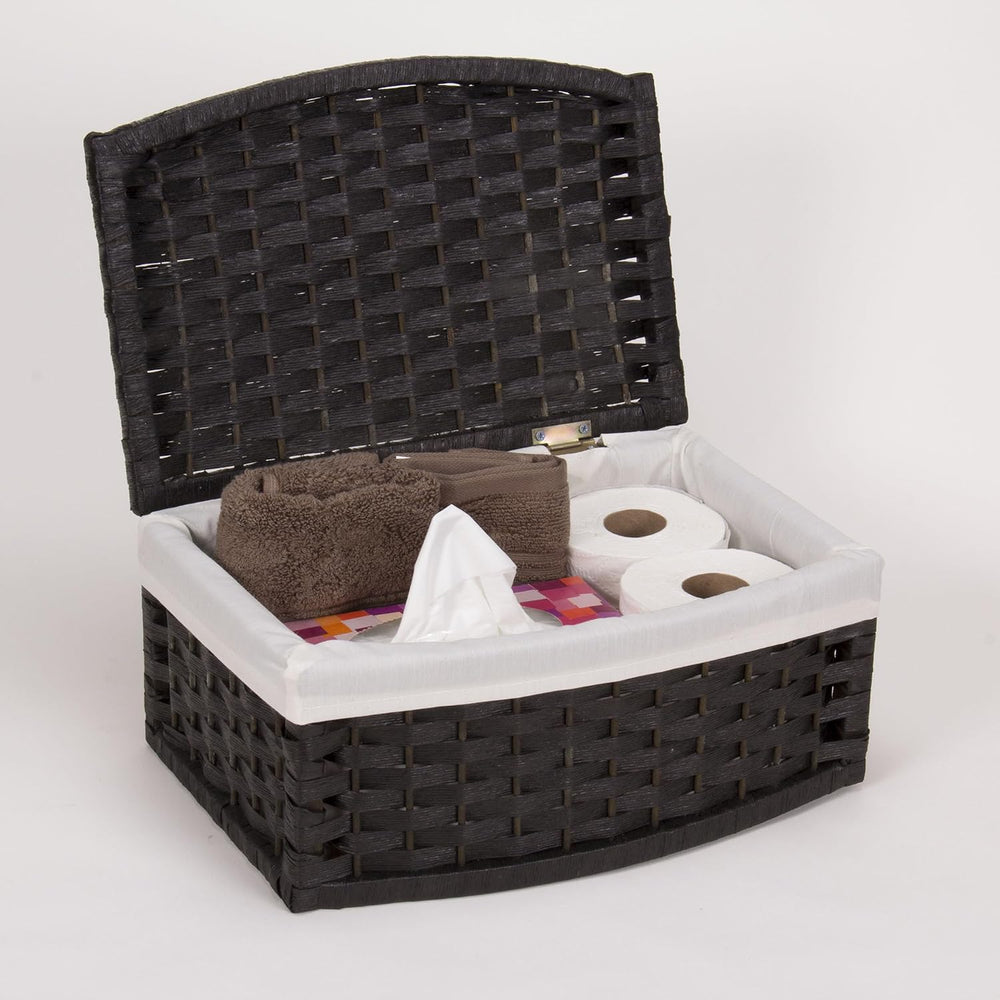 Household Essentials Hand-Woven Paper Rope Basket with Lid and Liner, Black S...