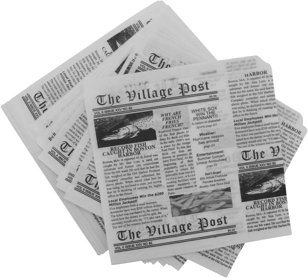 G.E.T. 4-T3000 White Newspaper Theme Cone Basket Liner / Deli Wrap Paper Pape...