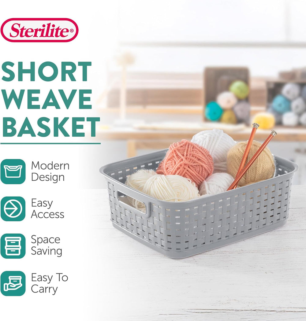 Sterilite Short Plastic Weave Storage Basket, Bin Organization for Countertop...