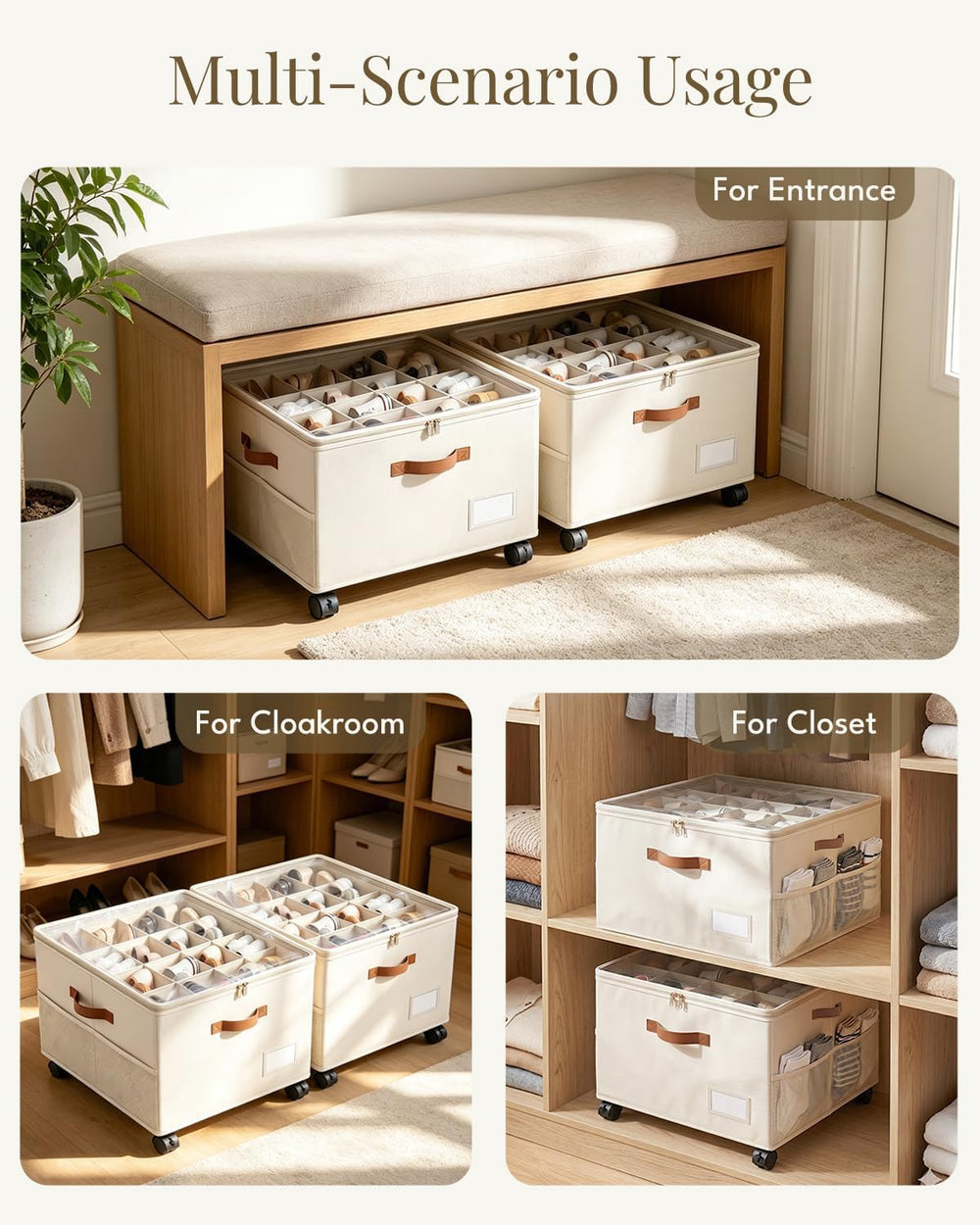 Shoe Organizer for Closet with Wheels - 2 Pack Shoe Storage Box Bin Cubes