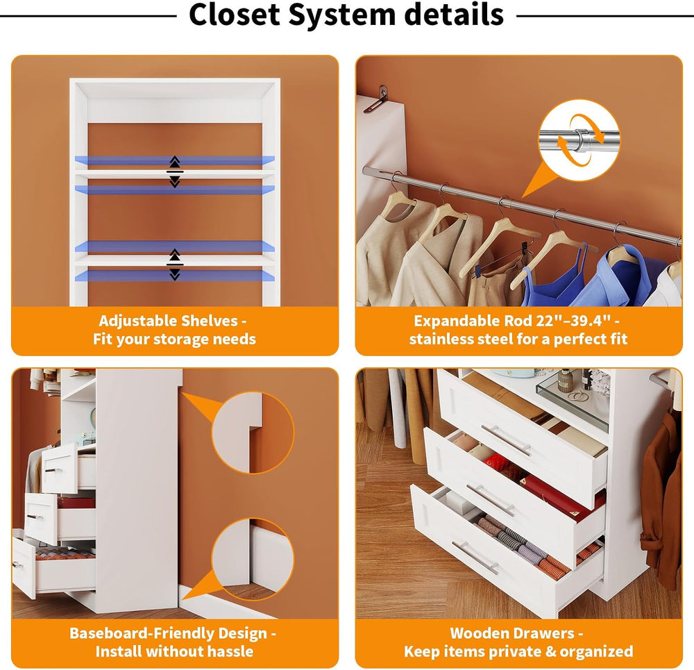 Closet System with 4 Sets, 8FT-21FT Closet Organizer Systems with 9 Drawers 9...