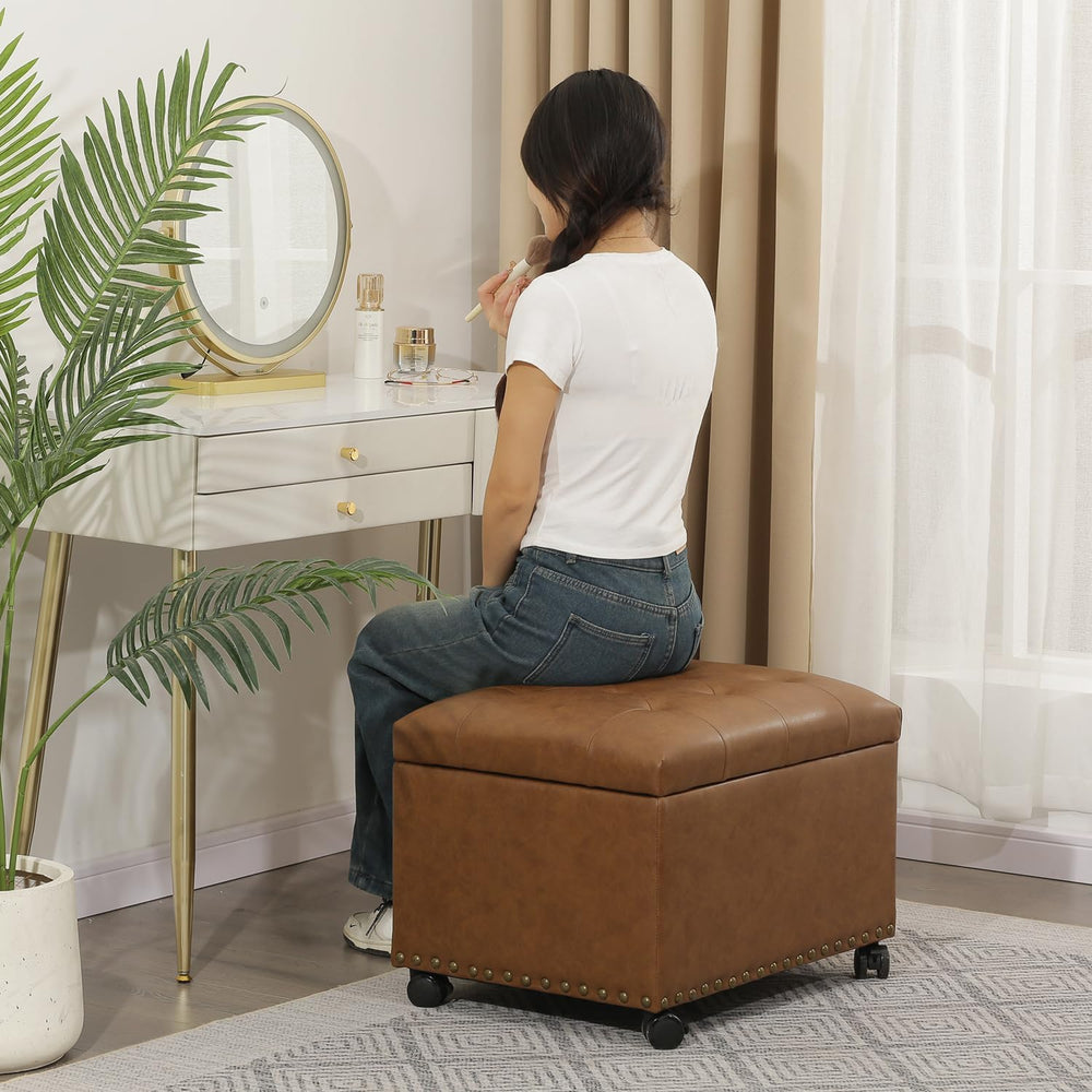 Leather Ottoman with Storage Small Storage Ottoman with Wheels