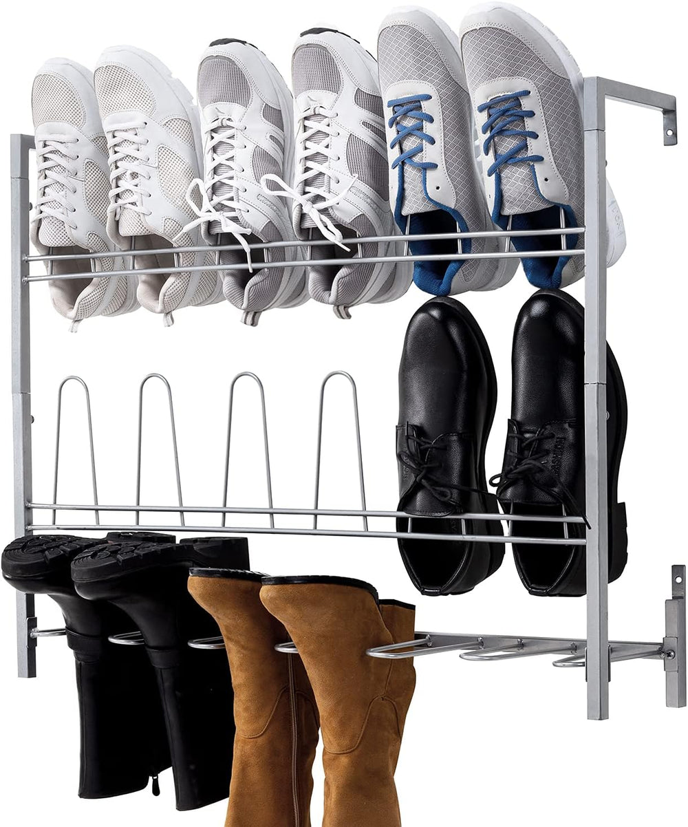 MyGift Wall Mounted Silver Metal Shoe & Boot Rack Organizer, 9 Pairs