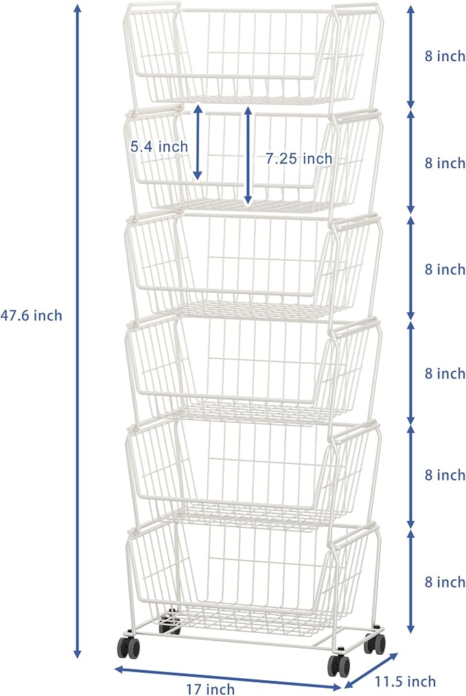 PUSDON Stackable Metal Storage Carts, Dual Use Shelf