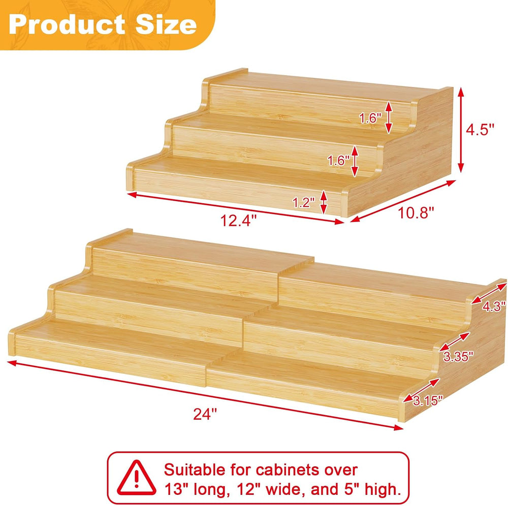 Expandable Bamboo Can Rack Organizer for Pantry, 3-Tier Adjustable Can Storag...