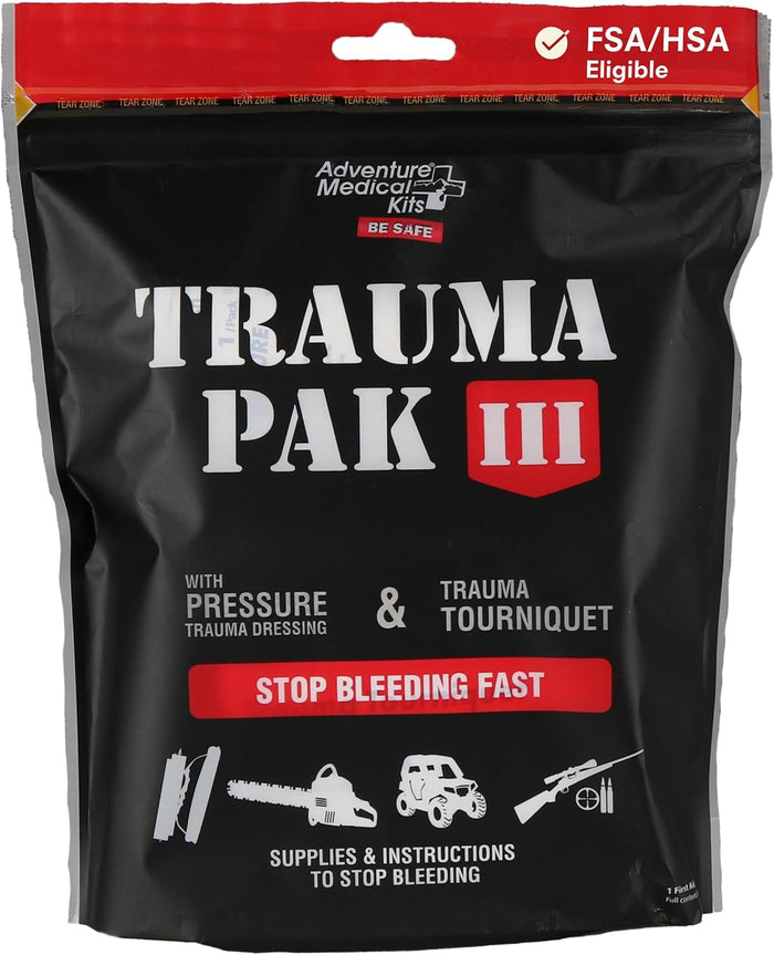 Adventure Medical Kit Trauma Pak III - Medical First Aid Kit - Emergency Trauma Kit with Trauma Bandage, Tourniquet, Trauma Guide & More - Compact First Aid Kit for Wound Care