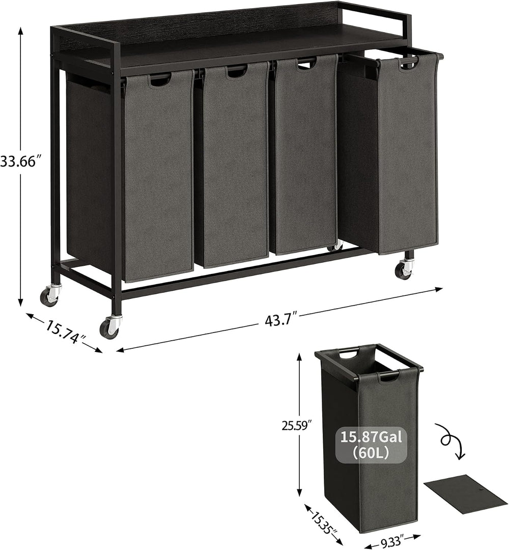 Herture Laundry Hamper with Shelf, Laundry Basket 4 Section, Laundry Sorter w...