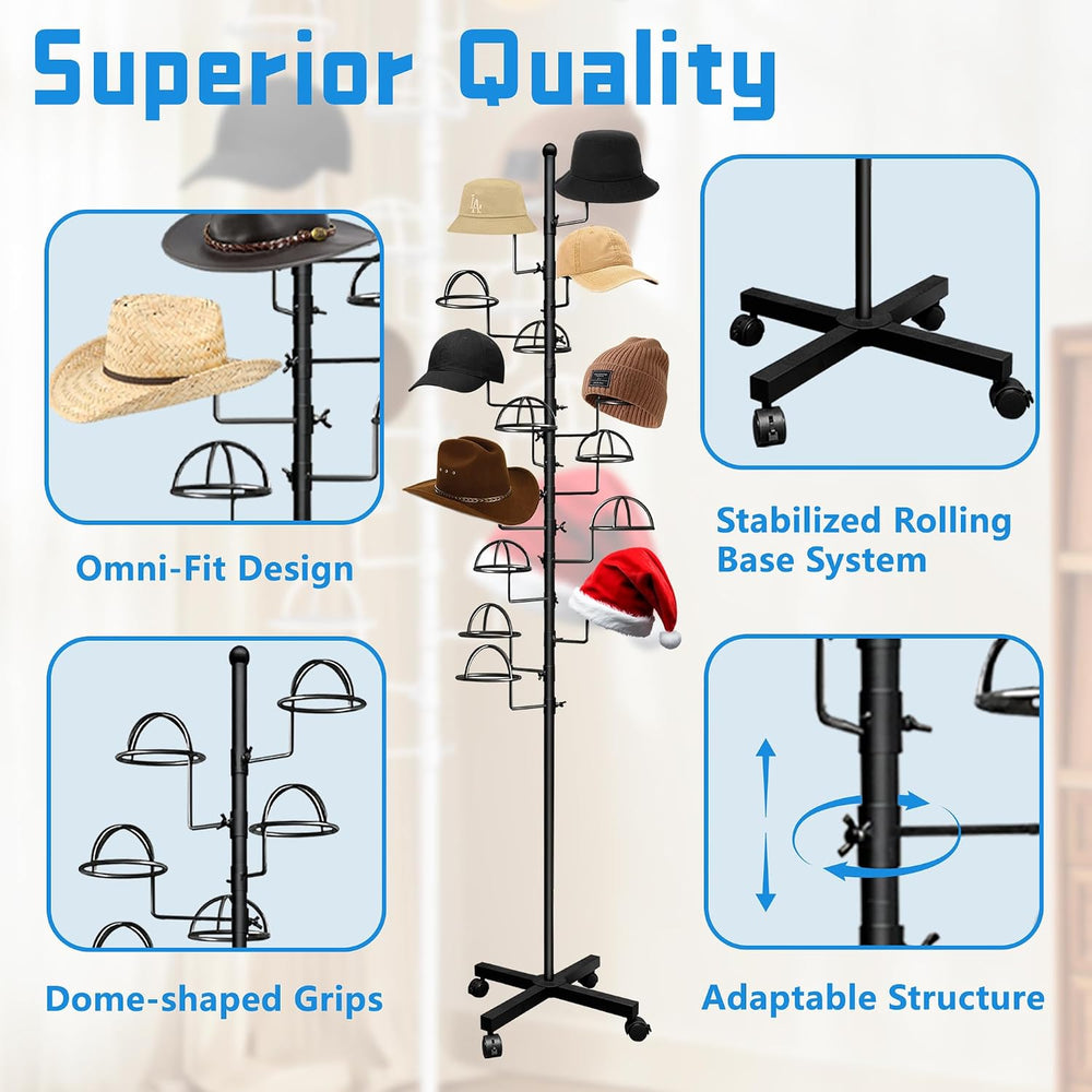 Montex Freestanding Hat Rack Stand, Wig Display Stand, Metal Hat Organizer Ra...