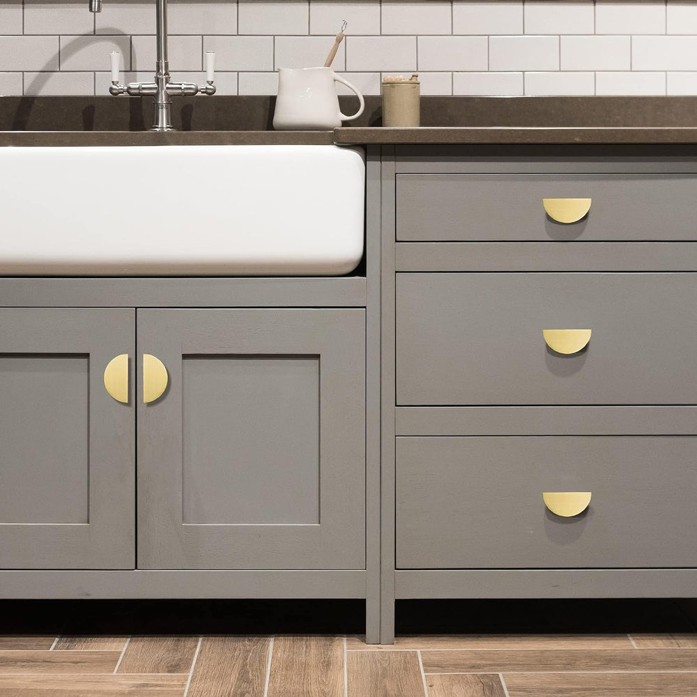 QOGRISUN 5-Pack Solid Brass Gold Drawer Pulls, Half Moon Cabinet Handles