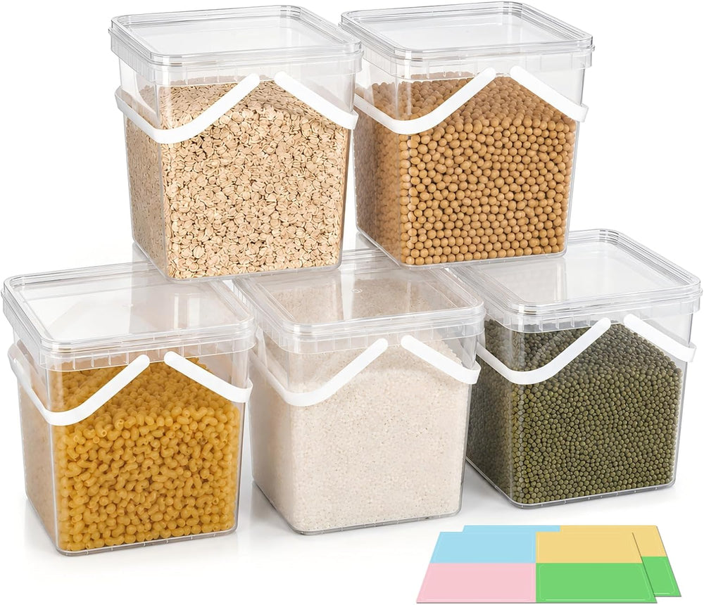 METAPACK 5 Pack 1.3 Gallon Clear Square Food Storage Buckets with Lids and Do...